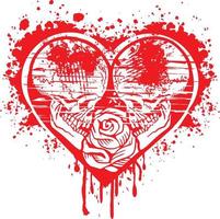 valentine skull with heart, grunge vintage design t shirts vector