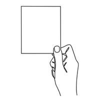 A hand is holding a blank sheet of paper - continuous line drawing. Vector illustration.