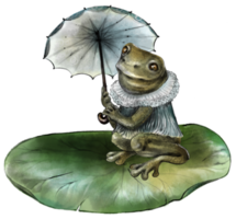 Cute cartoon frog, hand colored drawing. For design png