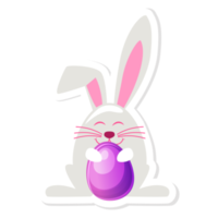 Sticker Easter rabbit with egg. Cartoon bunny png