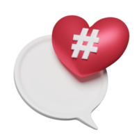 chat bubbles 3d with red heart  tag search for social media notification icon isolated. minimal design concept, 3d render illustration png