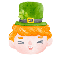 Cute happy smile leprechaun boy celebrating  St Patrick cartoon character watercolour png