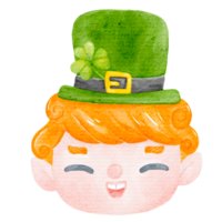 Cute happy smile leprechaun boy celebrating  St Patrick cartoon character watercolour png