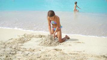 Adorable little girls during summer vacation on the beach video