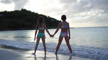 Adorable little sisters at beach during summer vacation video