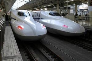 Tokyo, Japan - January 3, 2023 -The Shinkansen bullet train waiting for passengers at the platform of a train station in Tokyo, Japan. photo