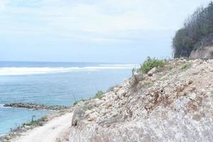 panoramic atmosphere of a beautiful beach with blue sky photo