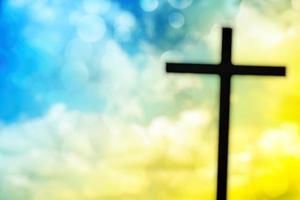 Abstract of Blurred Christ Cross in Beautiful Bokeh Background, Suitable for Christian Religion Concept. photo