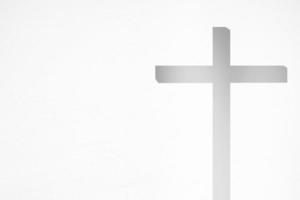 White Grunge Concrete Room Background with Light Leak on Christ Cross, Suitable for Christian Religion Concept. photo