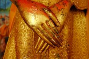 Close up of Ancient Buddha Image Hands. photo