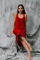 Girl in red dress fashion portrait photo