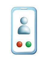 3d icon vector mesh phone. Device cell with red and green button. Human icon on smartphone screen. Customer service support concept