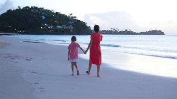 Beautiful mother and daughter on Caribbean beach. video