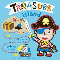 vector cartoon of cute little pirate with pirate sailing elements