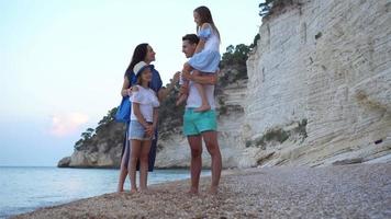 gelukkig familie Aan een strand gedurende zomer vakantie video