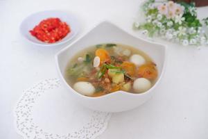 delicious quail egg soup as background photo