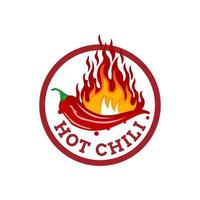 Hot Chilli logo food label or sticker. Concept for farmers market, organic food, natural product design.Vector illustration. Chili Pepper Spicy Restaurant Logo in White Isolated, Vector EPS 10