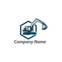 Excavation work logo design, emblem of excavator or building machine rental organisation print stamps, constructing equipment vector