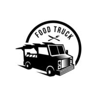 Vector illustration of street food truck graphic badge. Food old logo design