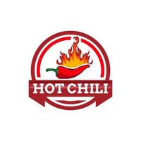 Hot Chilli logo food label or sticker. Concept for farmers market, organic food, natural product design.Vector illustration. Chili Pepper Spicy Restaurant Logo in White Isolated, Vector EPS 10