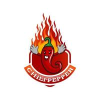 Red Hot Chili Pepper Character With Burning Flames Illustration of a funny cartoon red hot chili pepper spice, with burning flames for mexican and south american food recipe vector