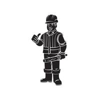 Construction Worker tattoo illustration vector