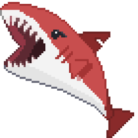 un 8 poco retro estilizado píxel Arte ilustración de un rojo y blanco tiburón. png
