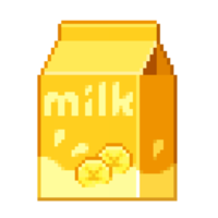 An 8 bit retro styled pixel art illustration of banana milk. png