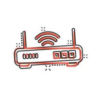 Wifi router icon in comic style. Broadband cartoon vector illustration on white isolated background. Internet connection splash effect business concept.