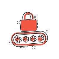 Login icon in comic style. Password access cartoon vector illustration on white isolated background. Padlock entry splash effect business concept.