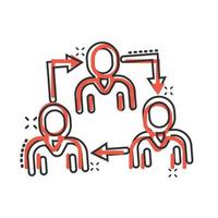 People referral icon in comic style. Business communication cartoon vector illustration on white background. Reference teamwork splash effect business concept.