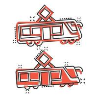 Metro icon in comic style. Train subway cartoon vector illustration on white isolated background. Railroad cargo splash effect business concept.