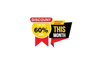 60 Percent THIS MONTH offer, clearance, promotion banner layout with sticker style. vector