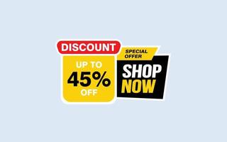 45 Percent SHOP NOW offer, clearance, promotion banner layout with sticker style. vector