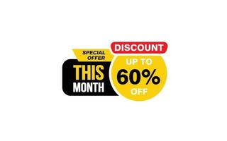 60 Percent THIS MONTH offer, clearance, promotion banner layout with sticker style. vector