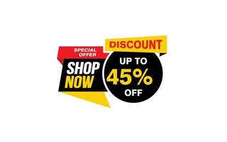 45 Percent SHOP NOW offer, clearance, promotion banner layout with sticker style. vector