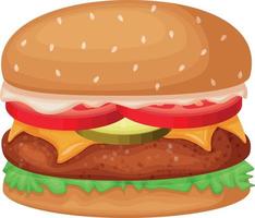 hamburguesa. una hamburguesa grande con chuleta, tomates, pepinos y queso. mac grande comida rápida, ilustración vectorial aislada en un fondo blanco vector