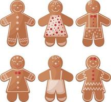 Cute Christmas set with gingerbread. New Year gingerbread in the shape of little men Festive pastries. Christmas cookies in the shape of a man. Vector illustration isolated on a white background