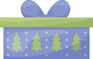 brillante regalo caja. festivo embalaje decorado con el imagen de Navidad arboles un caja decorado con un arco. Navidad regalo caja, vector ilustración aislado en blanco antecedentes