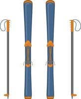 Downhill skiing and ski poles. Skis for skiing. Sports equipment for winter sports. Vector illustration isolated on a white background