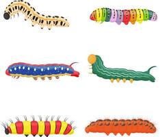 un brillante de colores conjunto de diferente insecto orugas diferente larvas de mariposas y escarabajos.cada uno objeto es aislado. vector ilustración en un blanco antecedentes.