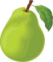 Pear. An image of a ripe green pear. A cut piece of pear. Sweet fruit from the garden. Vegetarian vitamin product. Vector illustration