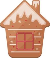 Cute Christmas gingerbread. New Year s gingerbread in the shape of a house. Festive pastries. Christmas cookies in the shape of a house. Vector illustration isolated on a white background