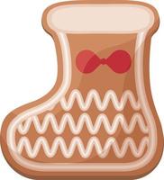 lindo pan de jengibre navideño decorado con glaseado, un pan de jengibre de año nuevo en forma de bota. pasteles festivos decorados con glaseado. galletas navideñas en forma de calcetín. vector aislado