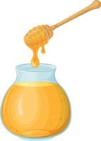 Honey. Image of honey in a jar. Honey dripping from a wooden spoon. Transparent jar with honey. Vector illustration isolated on a white background