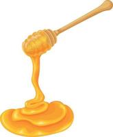 Honey. An image of honey dripping from a honey spoon. Sweet bee honey. Vector illustration isolated on a white background