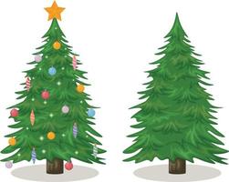 Christmas trees. Two Christmas trees, one decorated with Christmas balls, the other without decorations. Vector illustration