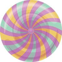 Round candy. Bright multicolored spiral candy. The sweetness of dragees. Colored sweet caramel in cartoon style. Vector illustration isolated on a white background