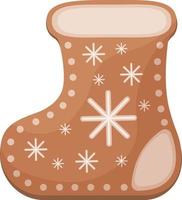 lindo pan de jengibre navideño decorado con glaseado, un pan de jengibre de año nuevo en forma de bota. pasteles festivos decorados con glaseado. galletas navideñas en forma de calcetín. vector aislado
