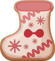 lindo pan de jengibre navideño decorado con glaseado, un pan de jengibre de año nuevo en forma de bota. pasteles festivos decorados con glaseado. galletas navideñas en forma de calcetín. vector aislado